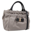 Salvatore Ferragamo Vala Hand Bag Nylon 2way Gray Gold Auth hk4145-1