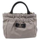 Salvatore Ferragamo Vala Hand Bag Nylon 2way Gray Gold Auth hk4145-13
