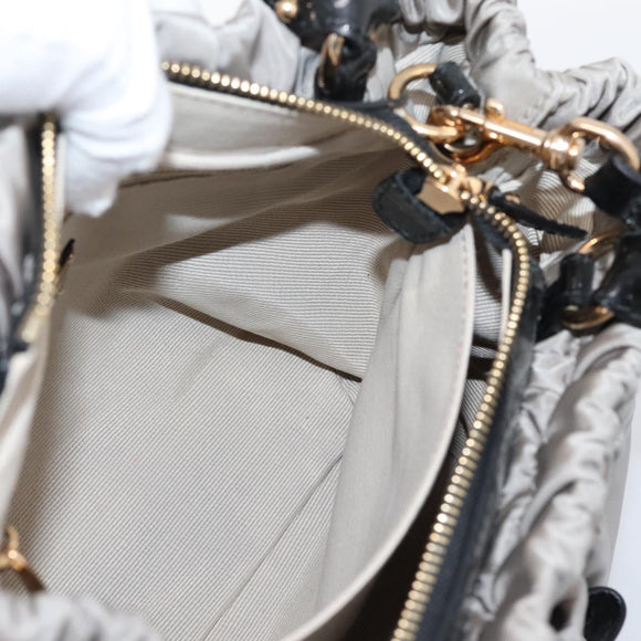 Salvatore Ferragamo Vala Hand Bag Nylon 2way Gray Gold Auth hk4145