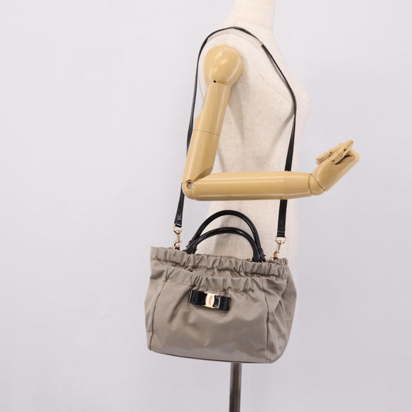 Salvatore Ferragamo Vala Hand Bag Nylon 2way Gray Gold Auth hk4145