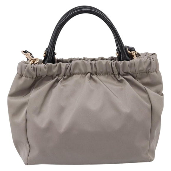 Salvatore Ferragamo Vala Hand Bag Nylon 2way Gray Gold Auth hk4145