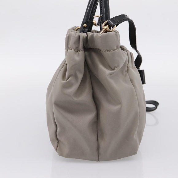 Salvatore Ferragamo Vala Hand Bag Nylon 2way Gray Gold Auth hk4145