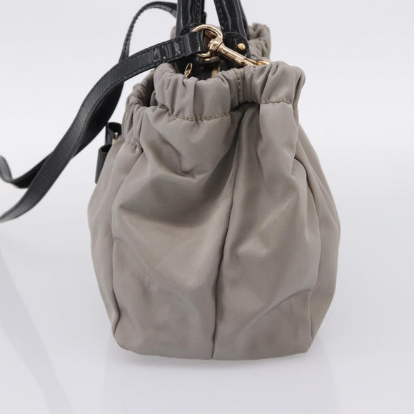 Salvatore Ferragamo Vala Hand Bag Nylon 2way Gray Gold Auth hk4145