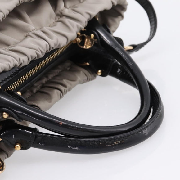 Salvatore Ferragamo Vala Hand Bag Nylon 2way Gray Gold Auth hk4145