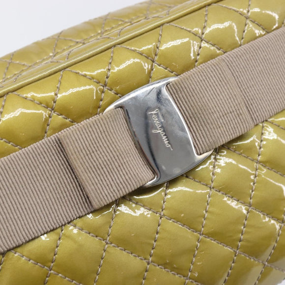 Salvatore Ferragamo Vala Shoulder Bag Patent leather Green Silver Auth hk4146