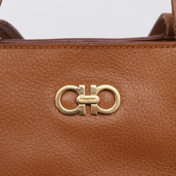 Salvatore Ferragamo Gancini Hand Bag Leather Brown Gold Auth hk4147