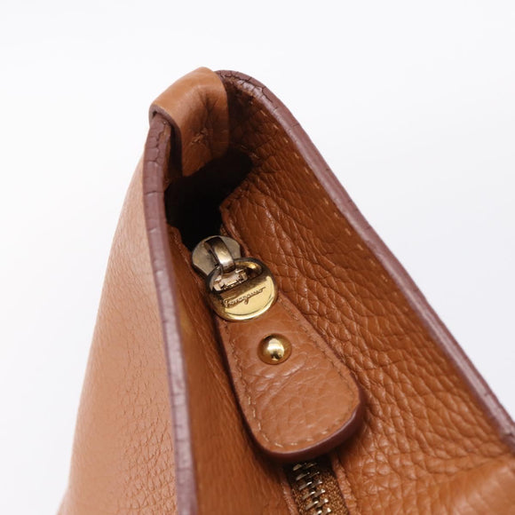 Salvatore Ferragamo Gancini Hand Bag Leather Brown Gold Auth hk4147