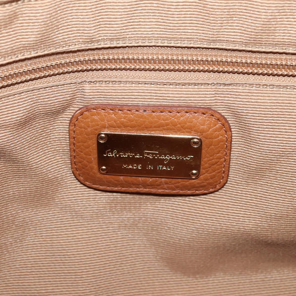 Salvatore Ferragamo Gancini Hand Bag Leather Brown Gold Auth hk4147