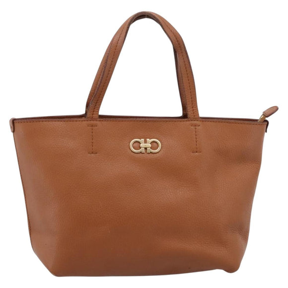 Salvatore Ferragamo Gancini Hand Bag Leather Brown Gold Auth hk4147