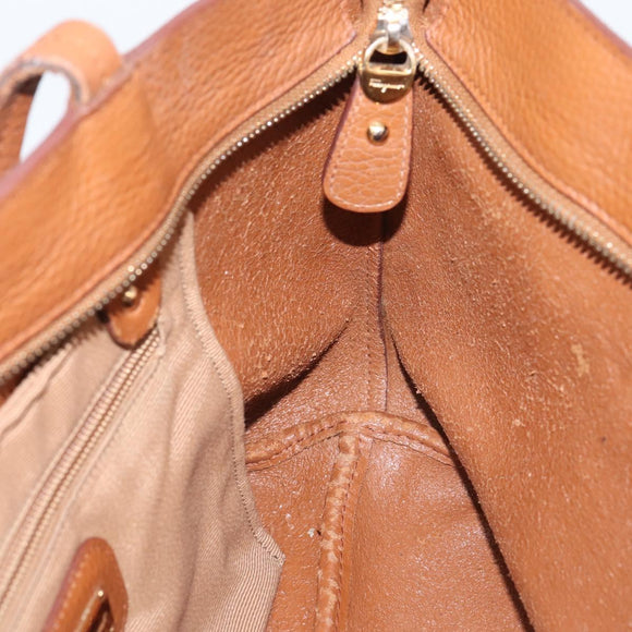 Salvatore Ferragamo Gancini Hand Bag Leather Brown Gold Auth hk4147