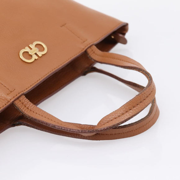 Salvatore Ferragamo Gancini Hand Bag Leather Brown Gold Auth hk4147