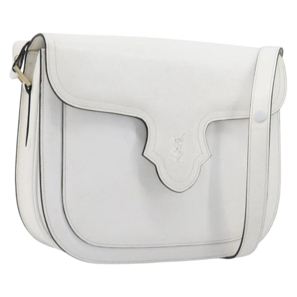 Saint Laurent Shoulder Bag Leather White Gold Auth hk4148A