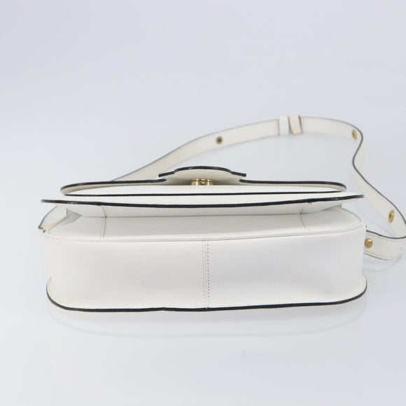 Saint Laurent Shoulder Bag Leather White Gold Auth hk4148A