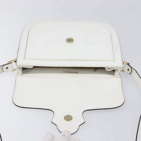 Saint Laurent Shoulder Bag Leather White Gold Auth hk4148A