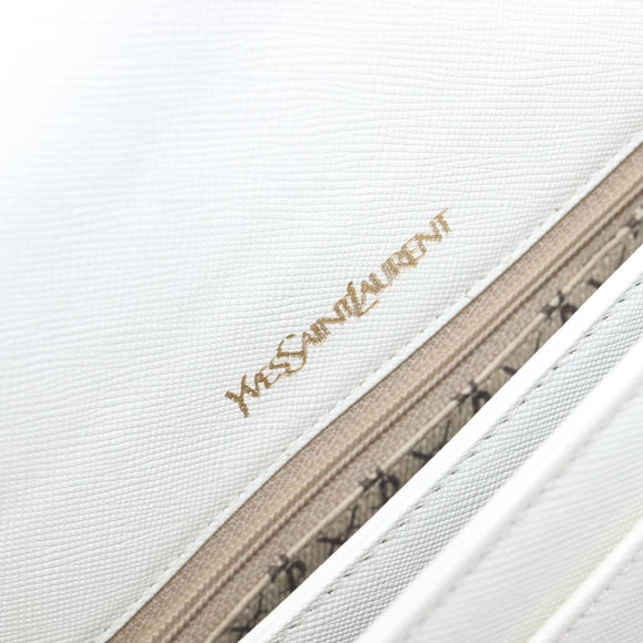 Saint Laurent Shoulder Bag Leather White Gold Auth hk4148A