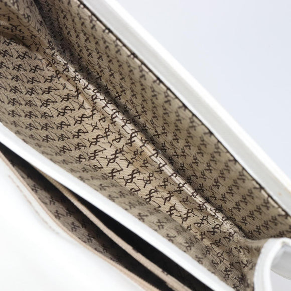 Saint Laurent Shoulder Bag Leather White Gold Auth hk4148A