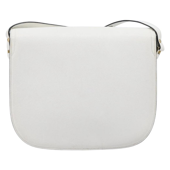 Saint Laurent Shoulder Bag Leather White Gold Auth hk4148A