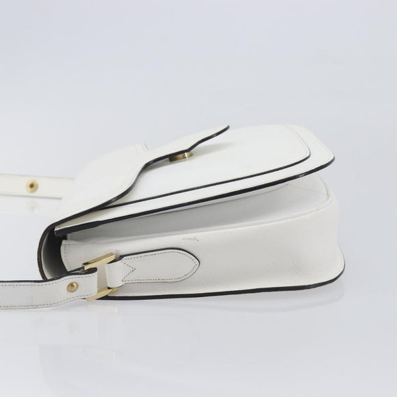 Saint Laurent Shoulder Bag Leather White Gold Auth hk4148A