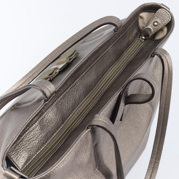 Salvatore Ferragamo Vala Hand Bag Leather Silver Auth hk4149
