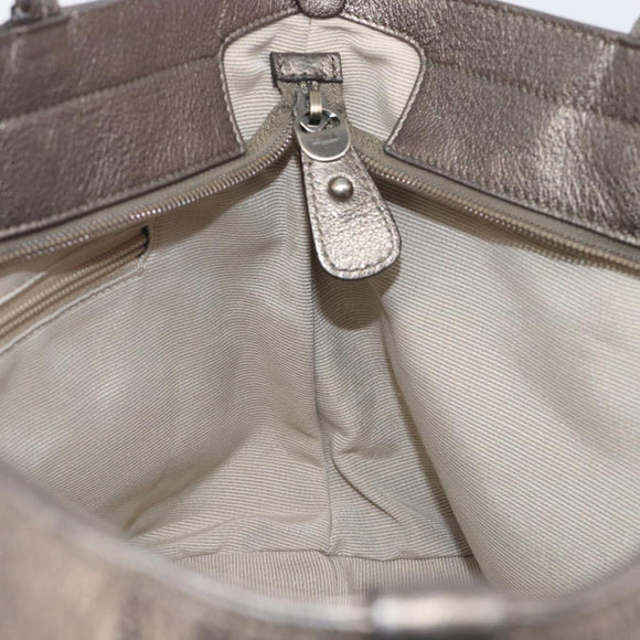 Salvatore Ferragamo Vala Hand Bag Leather Silver Auth hk4149