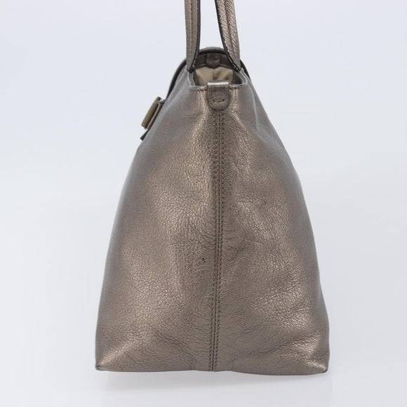 Salvatore Ferragamo Vala Hand Bag Leather Silver Auth hk4149