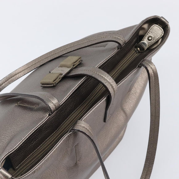 Salvatore Ferragamo Vala Hand Bag Leather Silver Auth hk4149
