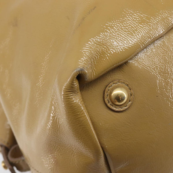 Saint Laurent Tote Bag Patent leather Beige Gold 208314 Auth hk4151