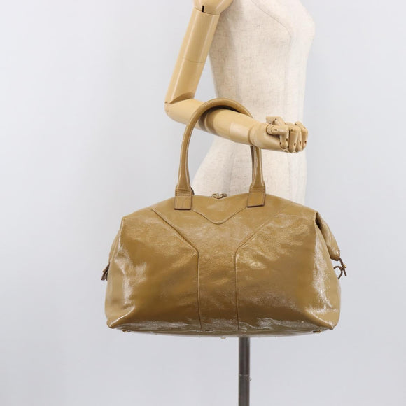 Saint Laurent Tote Bag Patent leather Beige Gold 208314 Auth hk4151