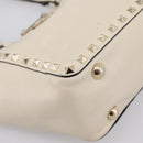 Valentino Studs Hand Bag Leather Ivory Gold Auth hk4155-14