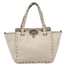 Valentino Studs Hand Bag Leather Ivory Gold Auth hk4155-13