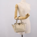 Valentino Studs Hand Bag Leather Ivory Gold Auth hk4155-24