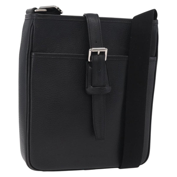 BURBERRY Shoulder Bag Leather Black Silver Auth hk4156A
