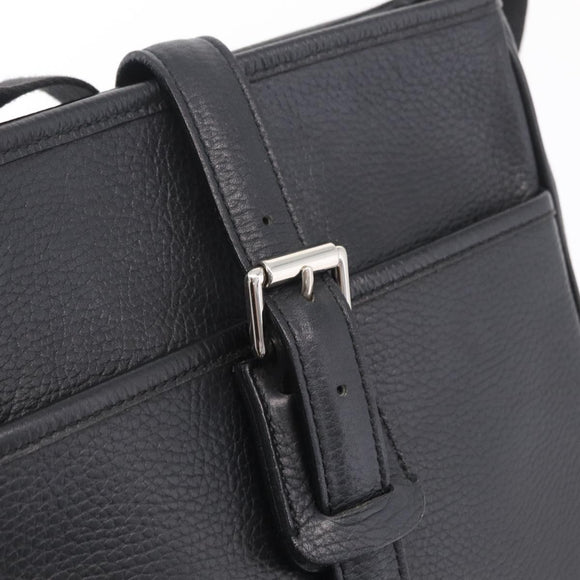BURBERRY Shoulder Bag Leather Black Silver Auth hk4156A