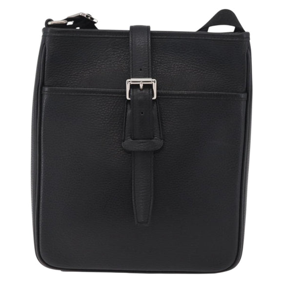 BURBERRY Shoulder Bag Leather Black Silver Auth hk4156A