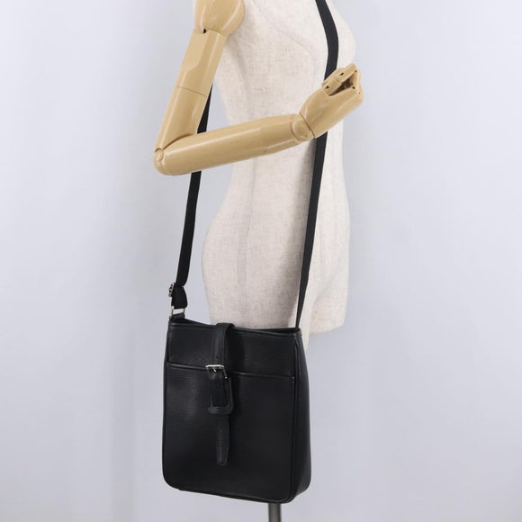 BURBERRY Shoulder Bag Leather Black Silver Auth hk4156A