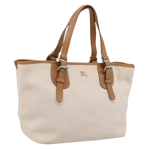 BURBERRY Blue Label Tote Bag Canvas White Silver Auth hk4157