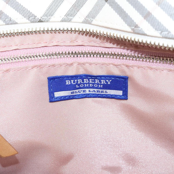 BURBERRY Blue Label Tote Bag Canvas White Silver Auth hk4157