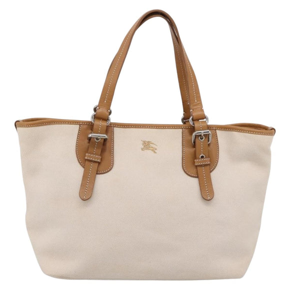 BURBERRY Blue Label Tote Bag Canvas White Silver Auth hk4157