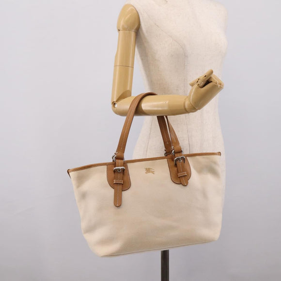 BURBERRY Blue Label Tote Bag Canvas White Silver Auth hk4157