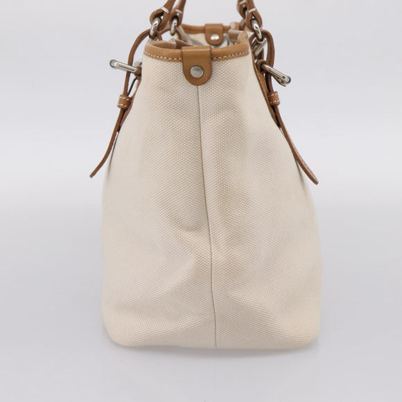 BURBERRY Blue Label Tote Bag Canvas White Silver Auth hk4157