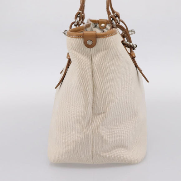 BURBERRY Blue Label Tote Bag Canvas White Silver Auth hk4157