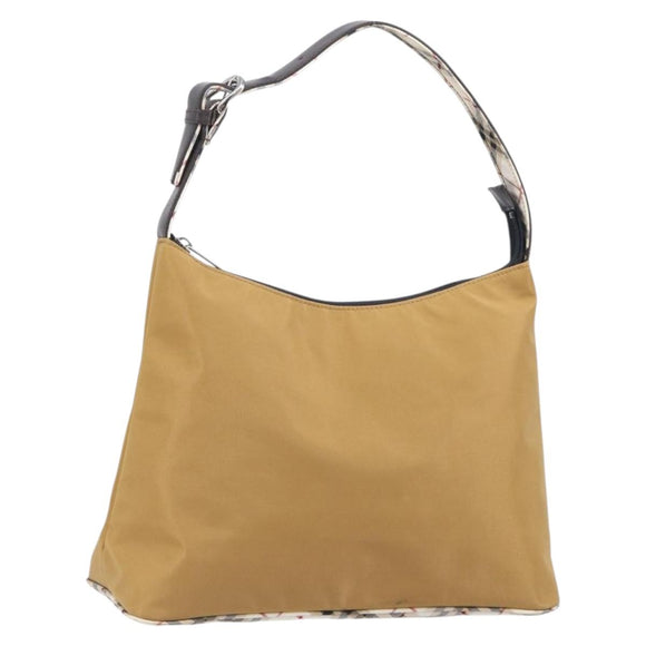 Burberrys Blue Label Shoulder Bag Nylon Beige Silver Auth hk4158