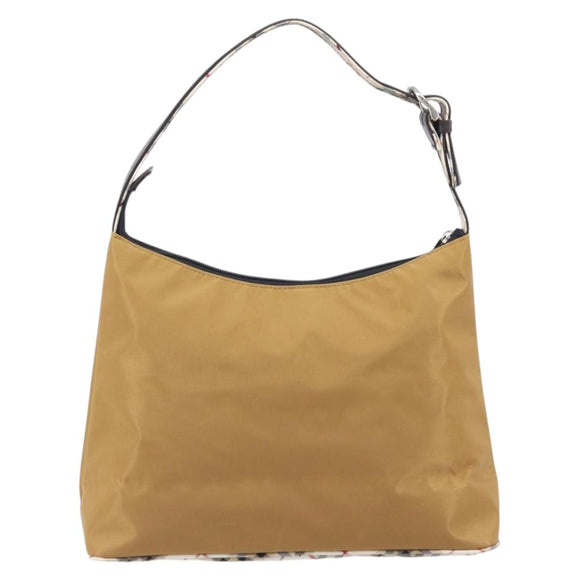 Burberrys Blue Label Shoulder Bag Nylon Beige Silver Auth hk4158