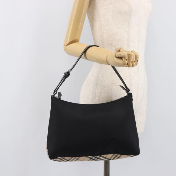 BURBERRY Blue Label Hand Bag Nylon Black Silver Auth hk4159