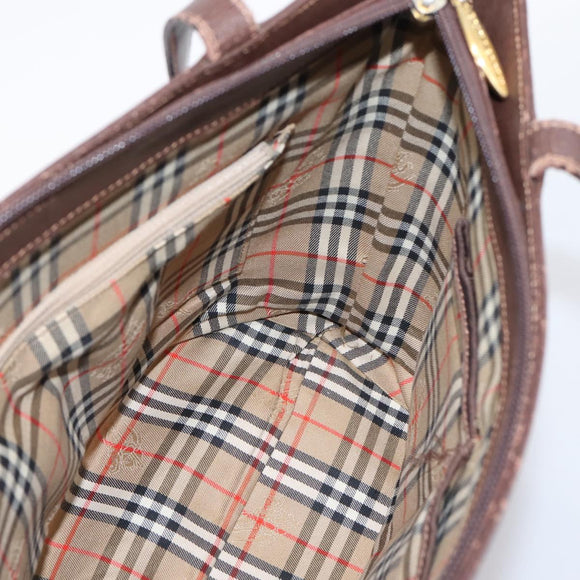 Burberrys Tote Bag Leather Gold Brown Auth hk4160