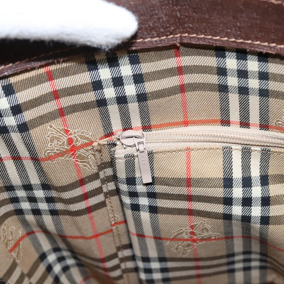 Burberrys Tote Bag Leather Gold Brown Auth hk4160
