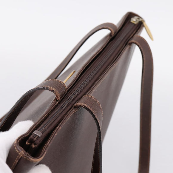Burberrys Tote Bag Leather Gold Brown Auth hk4160