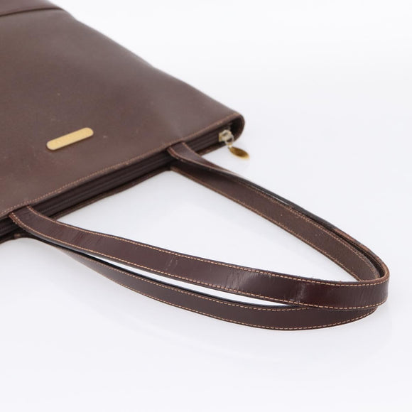 Burberrys Tote Bag Leather Gold Brown Auth hk4160