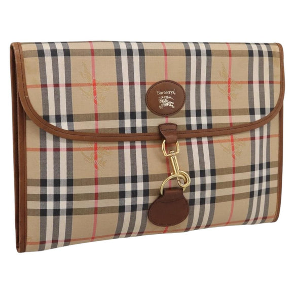 Burberrys Nova Check Clutch Bag Canvas Beige Gold Auth hk4161