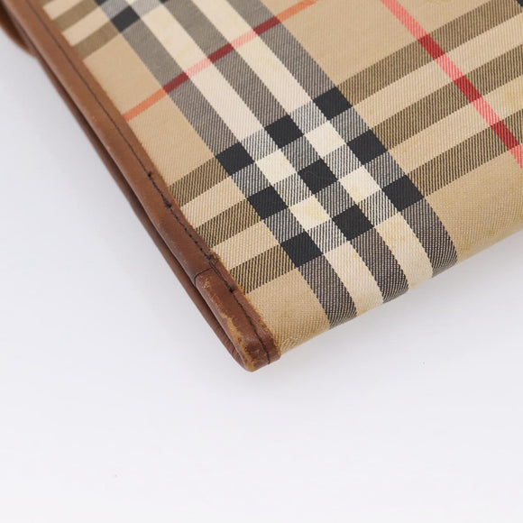 Burberrys Nova Check Clutch Bag Canvas Beige Gold Auth hk4161
